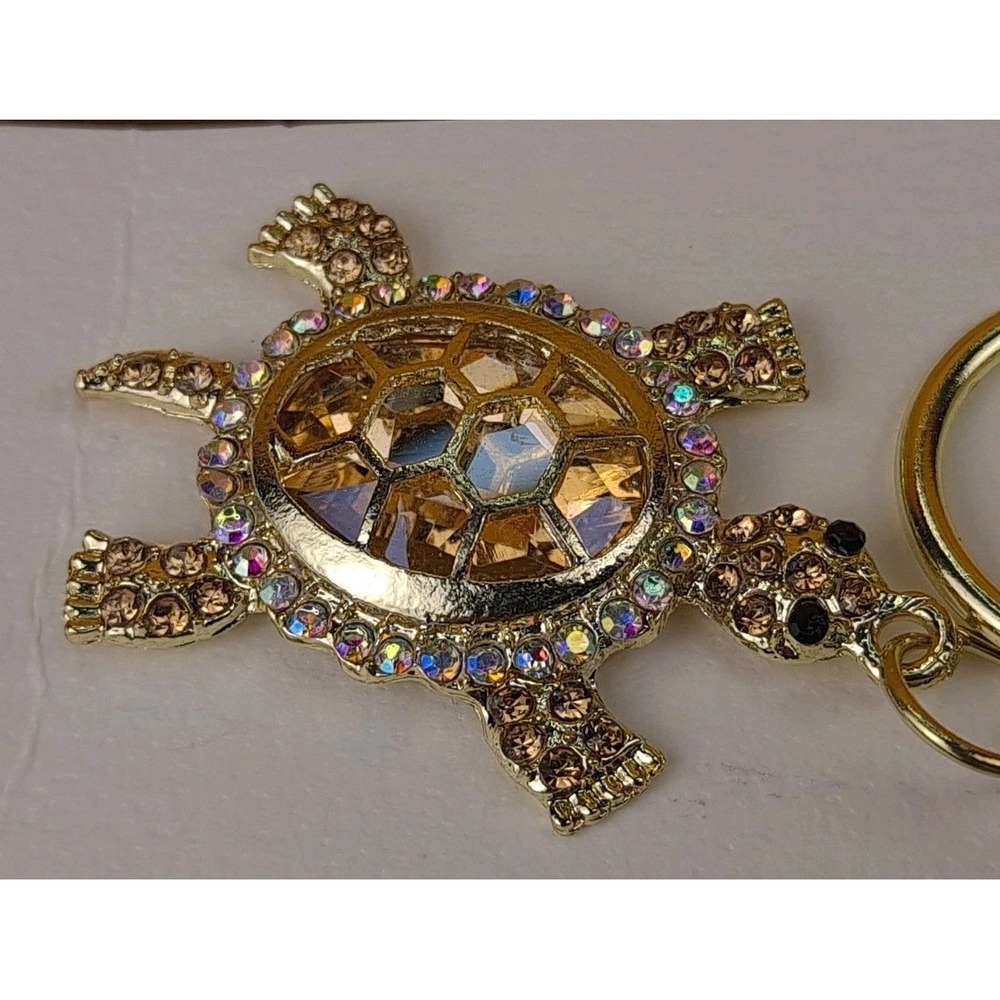 Turtle Gold Rhinestone‎ Crystal Gold Tone Keychain Backpack Purse Clip - Picture 4 of 7